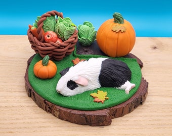 Harvest Slumber Guinea Pig Figurine, Gift for Gardeners, Autumn Sleeping Guinea Pig