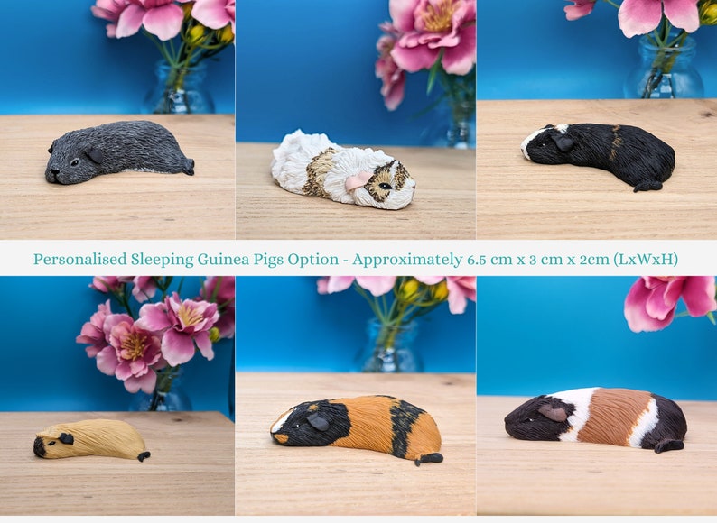Personalised Mini Guinea Pig Figurine, Pet Memorial Gift, Personalised Pet Portrait, Miniature Ornament 2 x Sleeping Piggies