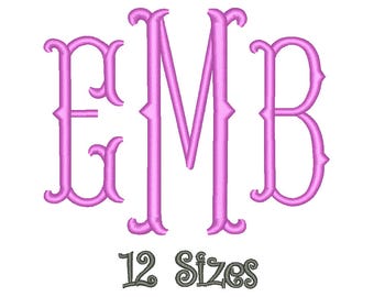 SALE** Fishtail Monogram Embroidery Font 12 Sizes Machine BX Embroidery Fonts Embroidery Monogram Fonts 3 Letter Monogram - Instant Download