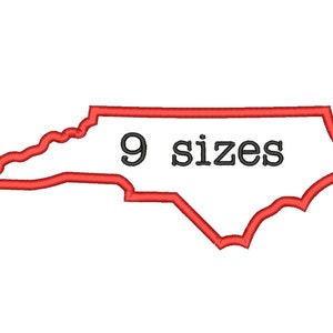 SALE** 9 Sizes North Carolina State Appliqué Embroidery Machine Embroidery Designs Embroidery USA State Outline Design - Instant Download