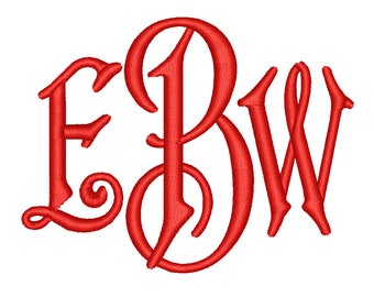 May include: Red monogram with the letters EBW in a script font.