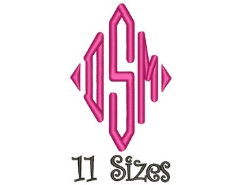 SALE** Diamond Monogram Embroidery Font 11 Sizes Machine BX Embroidery Fonts Embroidery Monogram Fonts 3 Letter Monogram - Instant Download