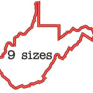 Verkauf ** 9 Größen West Virginia State Applikation Stickerei Maschine Stickerei Designs Stickerei USA Staat Umriss Design - sofortiger Download