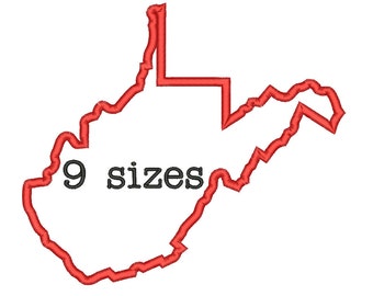 Verkauf ** 9 Größen West Virginia State Applikation Stickerei Maschine Stickerei Designs Stickerei USA Staat Umriss Design - sofortiger Download