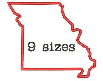 SALE** 9 Sizes Missouri State Appliqué Embroidery Machine Embroidery Designs Embroidery USA State Outline Design - Instant Download