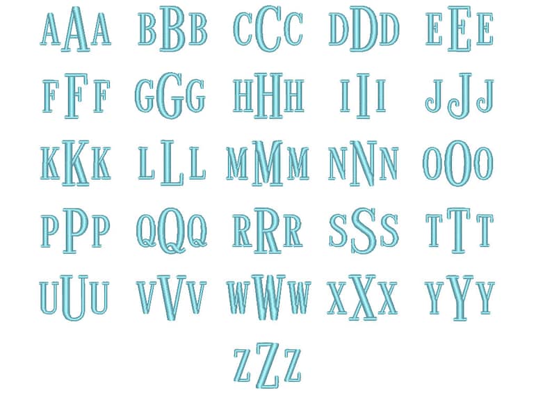 May include: A graphic alphabet with all the letters of the alphabet in uppercase, displayed in a light blue color on a white background.