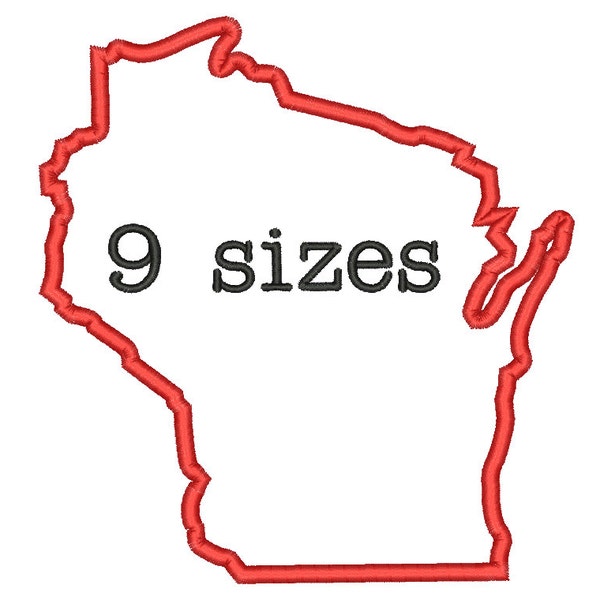 SALE** 9 Sizes Wisconsin State Appliqué Embroidery Machine Embroidery Designs Embroidery USA State Outline Design - Instant Download