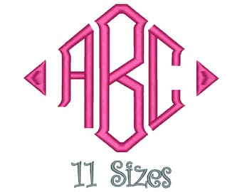 SALE** Point Diamond Monogram Embroidery Font 11 Sizes Machine BX Embroidery Fonts Embroidery Monogram Fonts 3 Letter Monogram