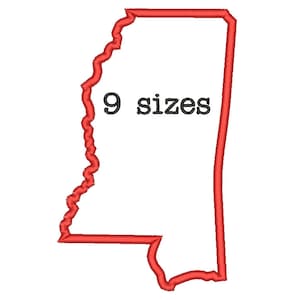 Verkauf ** 9 Größen Mississippi State Applikation Stickerei Maschine Stickerei Designs Stickerei USA Zustand Umriss Design - sofortiger Download