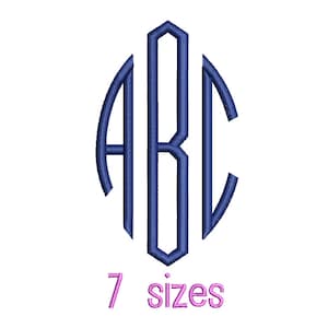 May include: A monogram design with the letters A, B, and C in a navy blue color, inside a circle. The letters are stacked vertically with the B in the center. The text "7 sizes" is below the monogram.