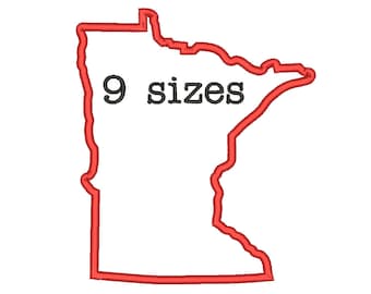 SALE** 9 Sizes Minnesota State Appliqué Embroidery Machine Embroidery Designs Embroidery USA State Outline Design - Instant Download