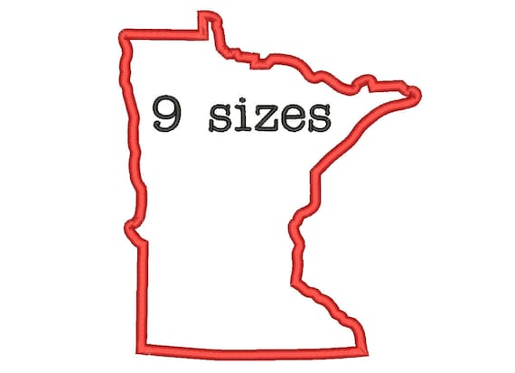 SALE** 9 Sizes Minnesota State Appliqué Embroidery Machine Embroidery Designs Embroidery USA State Outline Design - Instant Download
