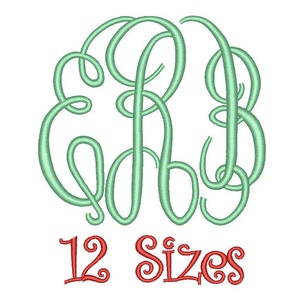 May include: A green monogram with the letters "GBB" in a cursive font. The letters are intertwined and form a circular shape. The text "12 Sizes" is written in red below the monogram.