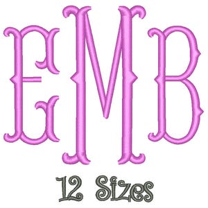 SALE** Fishtail Monogram Embroidery Font 12 Sizes Machine BX Embroidery Fonts Embroidery Monogram Fonts 3 Letter Monogram - Instant Download