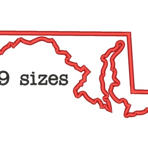 Verkauf ** 9 Größen Maryland Zustand Applikation Stickerei Maschine Stickerei Designs Stickerei USA Zustand Umriss Design - sofortiger Download