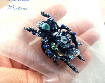 BLUE NIGHT BUG - Insect brooch