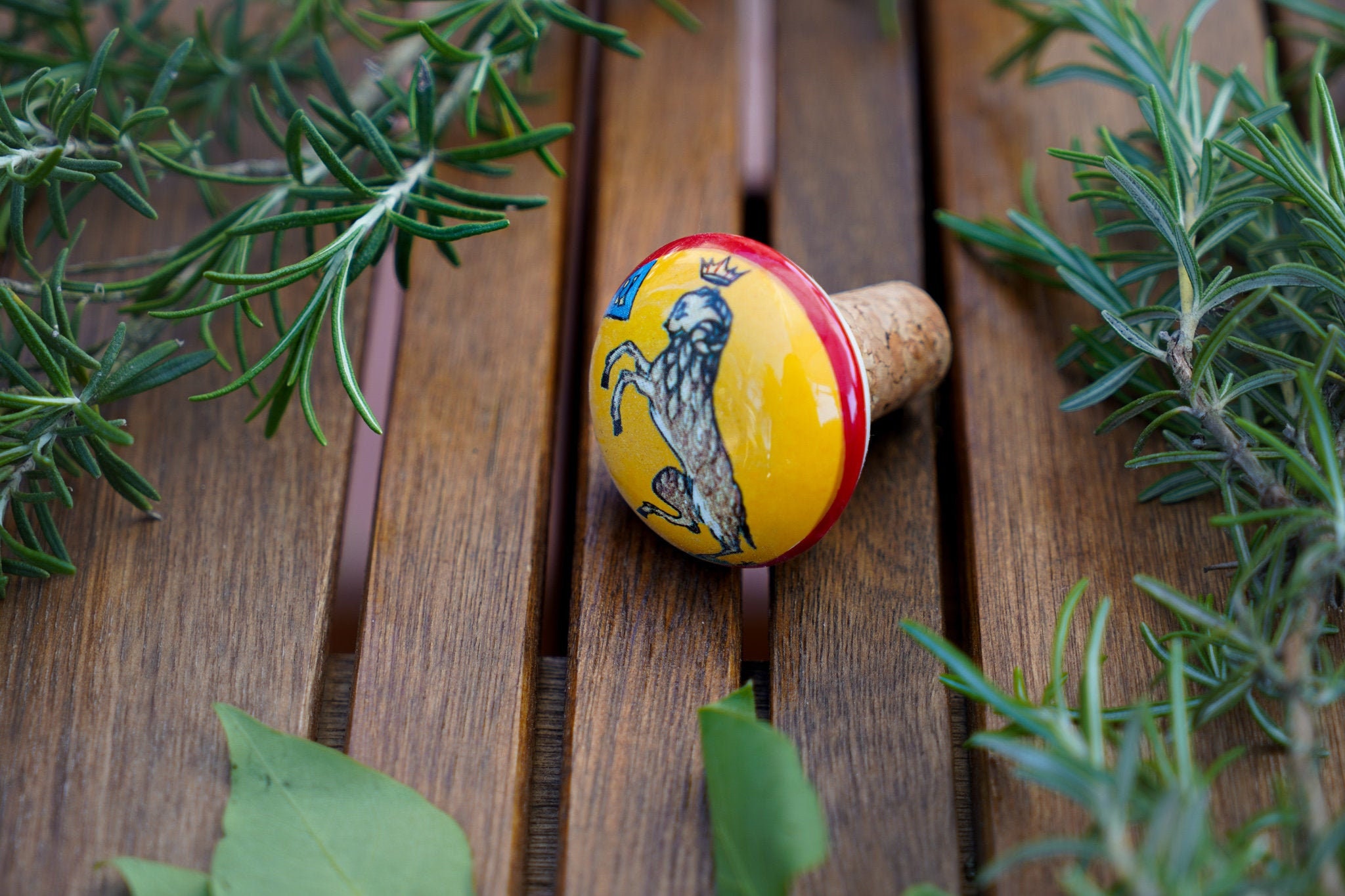 Ram District. Italian Ceramic Stopper for bottle of wine or liquor with the typical decoration of the Contrade of Palio of Siena Ram District. Italian Ceramic Stopper for bottle of wine or liquor with the typical decoration of the Contrade of Palio of Siena