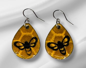 Honeybee Earrings, Yellow Honeybee Earrings, Honey, Bee, Enamel Earrings, Enamel