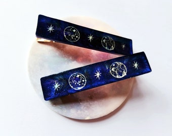 Handmade Jewellery, Hair clip, Galaxy Hair clip, Galaxy Jewellery, Love you to the moon and back, Crescent Moon, Moon Phases, Night Sky