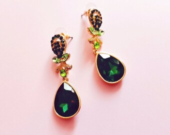 Teardrop earrings, Rhinestone earrings, Party earrings, Wedding earrings, Bridesmaid earrings, Green, Gift for her