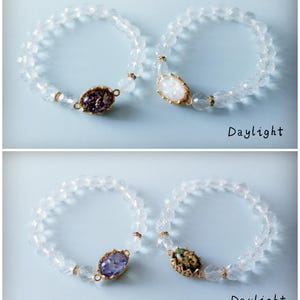 CLEARANCE, Crystal Bracelet, Clear Quartz, Quartz Bracelet, Resin Bracelet, Gold Foil, Elastic, Adjustable, Crystal Jewellery image 2