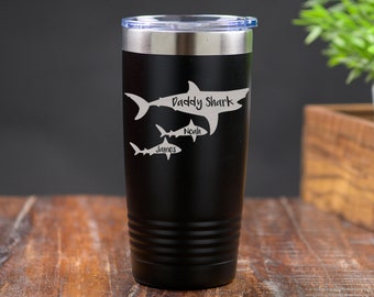 Daddy Shark Tumbler, Engraved Daddy Shark Insulated Tumbler, Personalized Dad Gift, Dad Gift From Daughter, Dad Gift From Son, Gift For Dad