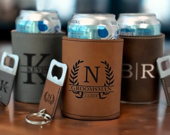 Groomsman Gift Can Cooler - Personalized Drink Holder - Custom Groomsmen Gift - Wedding Party Favors - Party Gifts - Bottle Opener