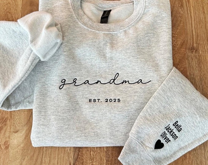Personalized Grandma Sweatshirt, Embroidered Grandma Sweatshirt with Grandkids Names on Sleeves, Mother's Day Gifts, Gifts for Grandparents