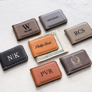 Clip de dinero personalizado, Regalo para él, Regalo de aniversario, Clip de dinero personalizado, Regalo para el esposo, Regalo de padrinos de boda, Clip de dinero de cuero vegano