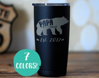 Papa Bear Insulated Tumbler, Laser Engraved Travel Mug, Yeti, RTIC, Custom Rambler, New Dad Gift, Gift For Dad, Baby Shower, New Parent Gift