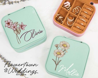 Personalized Jewelry Box, Floral Jewelry Box, Birth Month Flower, Travel Jewelry Case, Personalized Birthday Gift, Bridesmaid Gifts