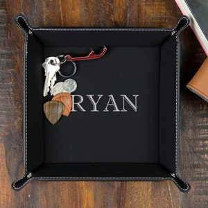 Valet Tray, Leather Valet Tray, Mens Valet Tray, Personalized Valet Tray, Coin Tray, Engraved Valet Tray, Leather Snap Tray, Nightstand Tray image 1