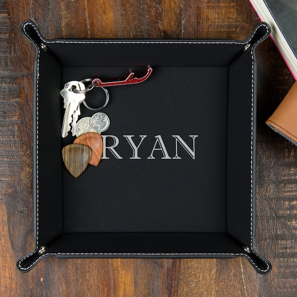 Valet Tray, Leather Valet Tray, Mens Valet Tray, Personalized Valet Tray, Coin Tray, Engraved Valet Tray, Leather Snap Tray, Nightstand Tray