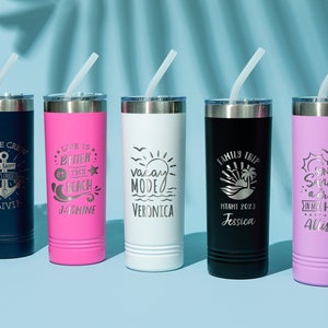 Personalized Beach Skinny Tumbler, Girl&#39;s Weekend Tumbler, Bachelorette Gift, Skinny Tumbler with Straw, Girls Getaway