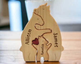 Personalized Wooden Bears Puzzle, Mother's Day Bears, Custom Mother's Day Gift, Gift for Parents, Anniversary Gift, Gift for Mom