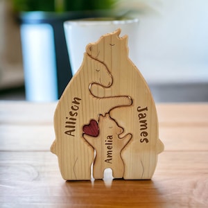 Personalized Wooden Bears Puzzle, Mother's Day Bears, Custom Mother's Day Gift, Gift for Parents, Anniversary Gift, Gift for Mom