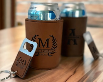 Personalized Can Cooler with Bottle Opener - Groomsman Gift - Custom Wedding Party Favors - Beer Holder - Groomsman Proposal Gift Idea