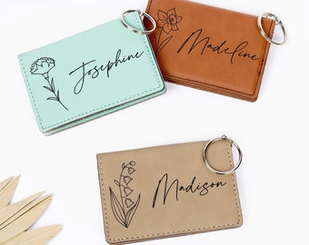 Birth Flower Keychain Card Holder, Mother's Day Gift , Bridesmaid Gift, Keychain Wallet, Personalized Wallet, Gift for Her, Birthday Gift
