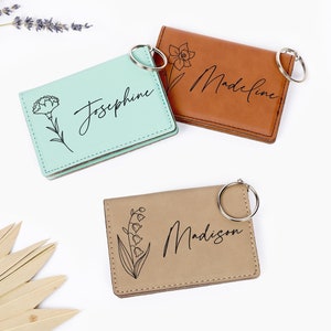 Titular de la tarjeta del llavero de la flor de nacimiento, regalo del día de la madre, regalo de la dama de honor, billetera del llavero, billetera personalizada, regalo para ella, regalo de cumpleaños