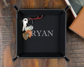 Valet Tray, Leather Valet Tray, Mens Valet Tray, Personalized Valet Tray, Coin Tray, Engraved Valet Tray, Leather Snap Tray, Nightstand Tray