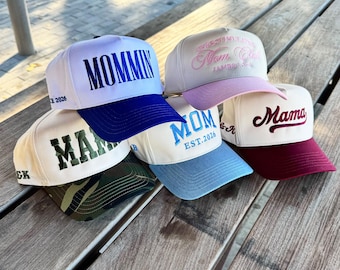 Embroidered Mom Hat, Personalized Hat For Moms, Mama Hat, Trendy Hat For Women, Two Toned Hat, Mothers Day Gift, Mama Gift Idea, Mommin Hat