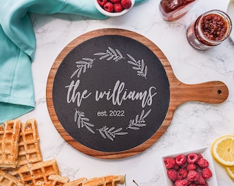 Custom Round Cheese Board, Charcuterie Board, Slate Meat and Cheese Gift, House Warming, Wine Lover, Anniversary, Wedding Gift for Couple