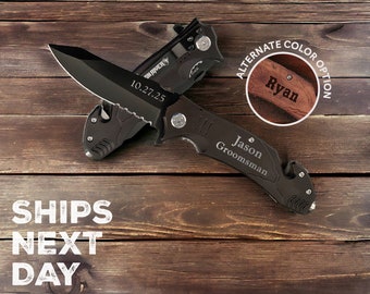Custom Pocket Knife, Groomsmen Gifts, Engraved Black Knife, Gift For Him, Gift For Dad, Boyfriend, Groomsman Proposal Box Stuffer, Best Man