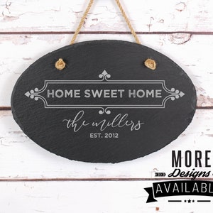 Laser Engraved Slate Door Sign, Housewarming Gift Idea, New Home Owner Gift Idea, Personalized Hanging Door Sign, Gift Idea For The Couple image 2