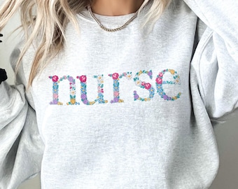 Embroidered Nurse Sweatshirt, Personalized Nurse Crew Neck, Nurse Gifts, Nurse Graduation Gift, Nursing School Gift, Nurse Christmas Gift