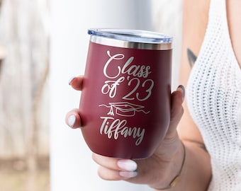 Graduation Gift, Personalized Graduation Gift, Stemless Wine Tumbler, Class of 2023, Custom Wine Glass, College Graduation, Masters Degree