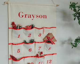 Embroidered Advent Calendar, Hanging Advent Calendar, Christmas Countdown for Kids, Gifts for Christmas, Fabric Calendar with Pockets