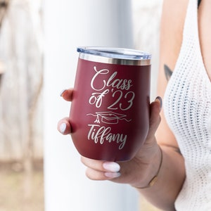 Graduation Gift, Personalized Graduation Gift, Stemless Wine Tumbler, Class of 2023, Custom Wine Glass, College Graduation, Masters Degree image 1