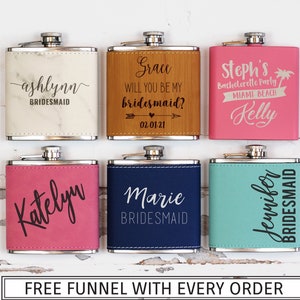 Bridesmaid Flask Gift, Bachelorette Party Flasks, Engraved Bridesmaid Flask, Maid Of Honor Flask, Wedding Flask, Flask With Funnel, Wedding