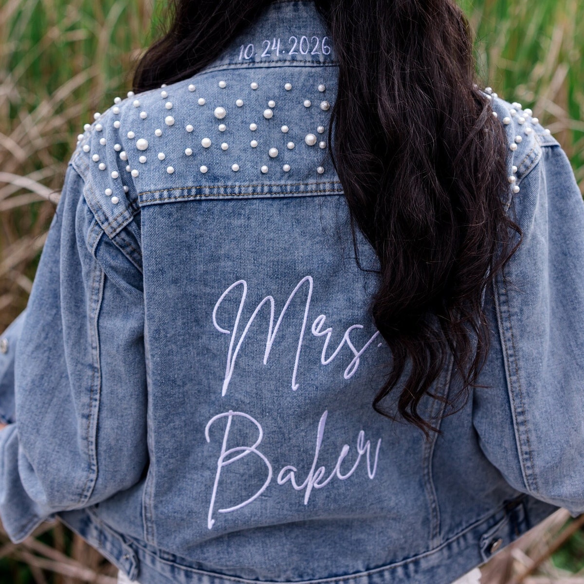 Bride Denim Jacket, Embroidered Mrs. Kerson Wedding Jacket
